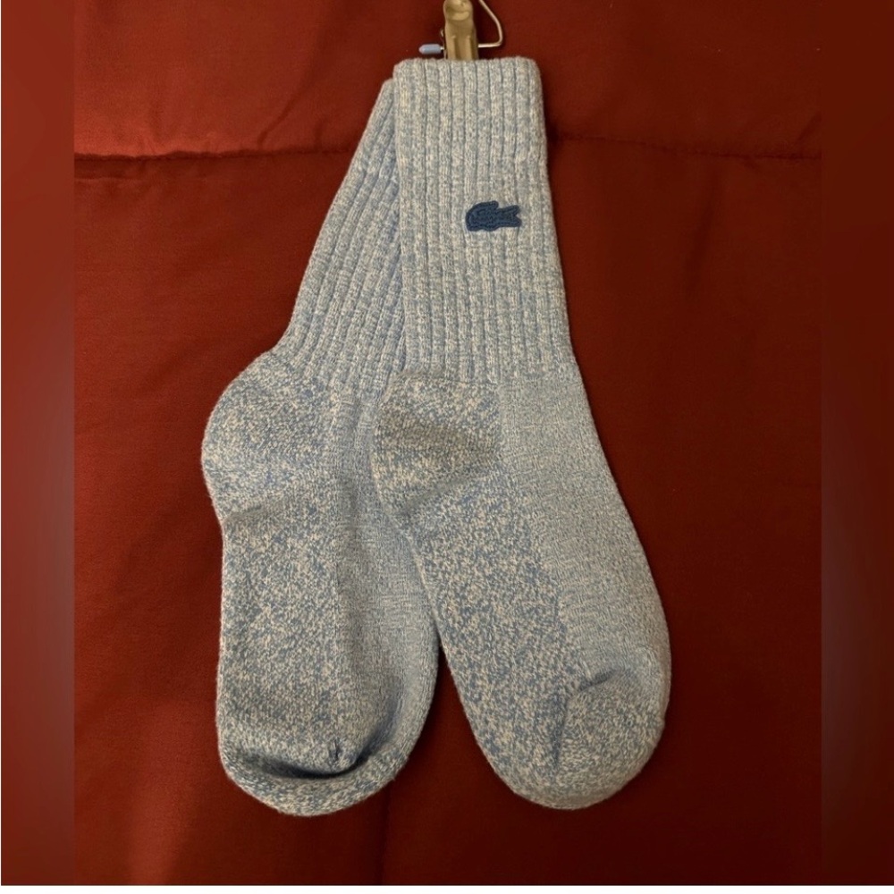 Lacoste Heathered Sky Blue Ribbed Crew Socks